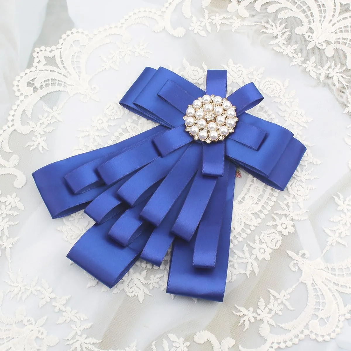 Women's and girl's Big bowknot ribbon Brooch Rhinestone Big Bow Tie clips for Shirts Bank hotel stewardess student professional collar insignia
