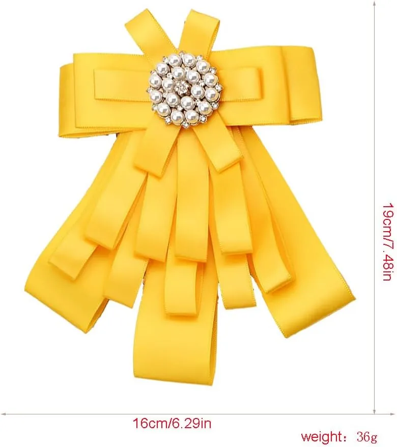 Women's and girl's Big bowknot ribbon Brooch Rhinestone Big Bow Tie clips for Shirts Bank hotel stewardess student professional collar insignia