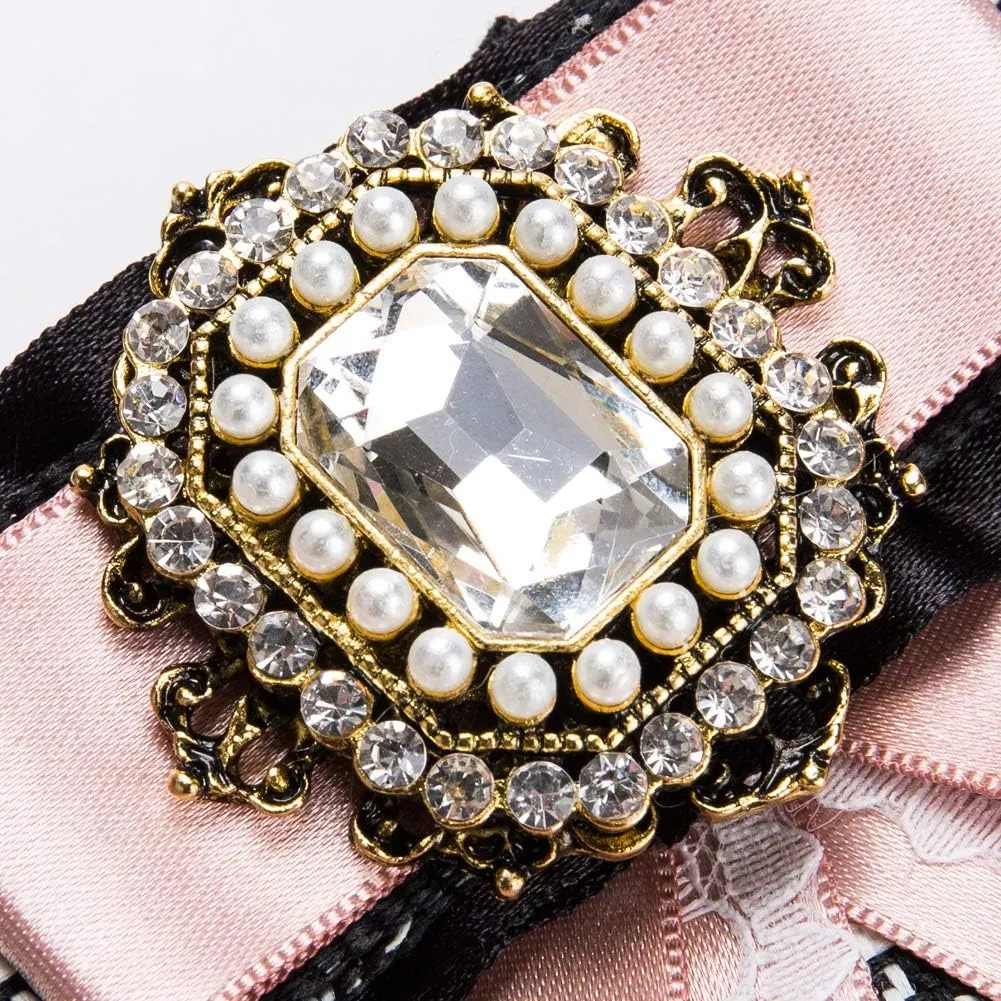 Women's and girl's sweet Big bowknot Brooch Rhinestone Big Bow Tie clips for Shirts Multi-layer grosgrain bow brooch