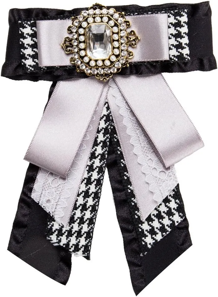 Women's and girl's sweet Big bowknot Brooch Rhinestone Big Bow Tie clips for Shirts Multi-layer grosgrain bow brooch