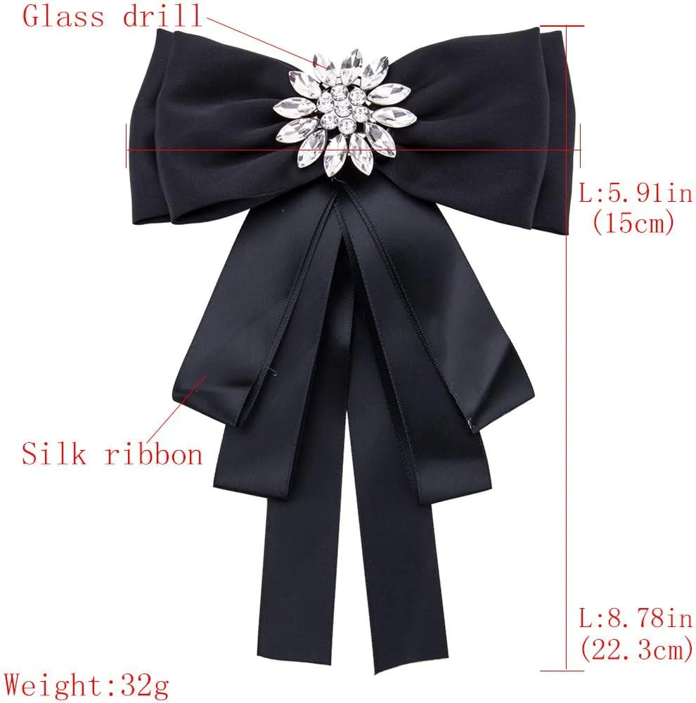 Women's and girl's sweet Big bowknot Brooch Rhinestone Big Bow Tie clips for Shirts Party Clothes Accessories student bow tie clips