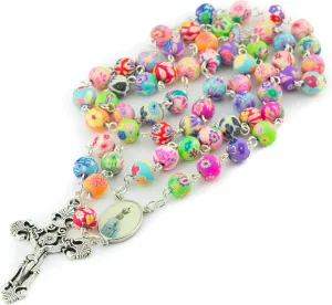 Women's Colorful Flower Bead Rosary, Confirmation Gifts Catholic Prayer Beads