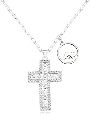 Women's Cross Necklace | Brass Pendant Inlaid with Dazzling Cubic Zirconia | Mustard Seed Charm | 40cm   6cm Adjustable Chain for Christian Faith Jewelry YA4783
