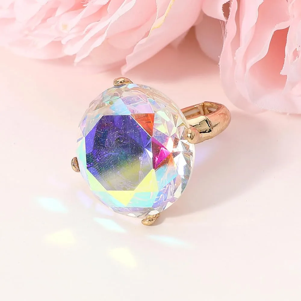 Women's Extra Big Crystal Colorful Stone Stretch Ring