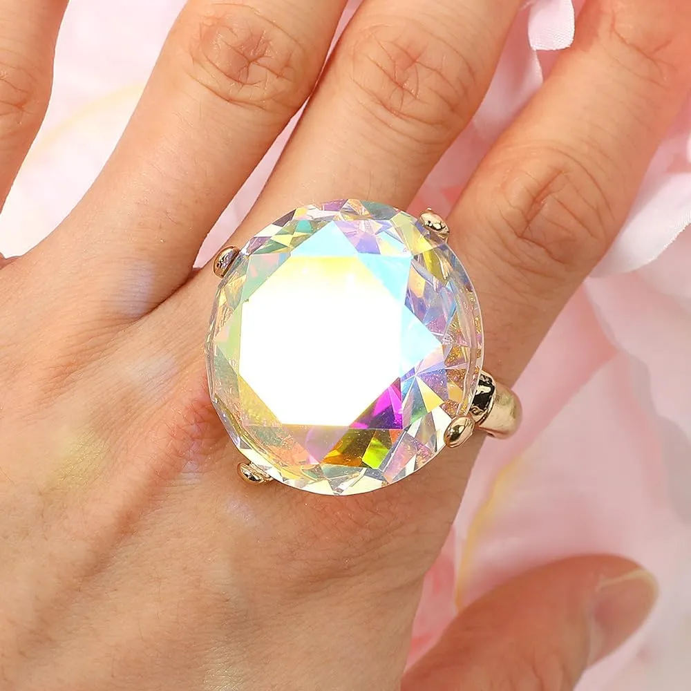 Women's Extra Big Crystal Colorful Stone Stretch Ring