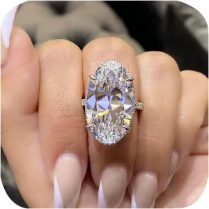Women's Extra Big Oval Wedding Ring Cubic Zirconia Imitation Diamond Moissanite Promise Rings for Women Anniversary Statement Plated 925 Sterling Silver Solitaire Cocktail Fake Engagement Ring size 10