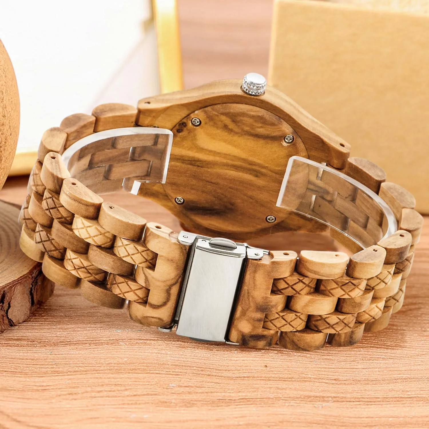 Wood Watch Women, All-Wood Watch Band Analog Quartz Movement Watch,Foldover Clasp Wood Strap Wooden Watches for Women