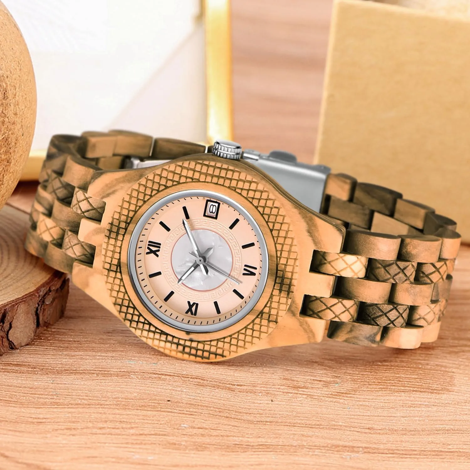 Wood Watch Women, All-Wood Watch Band Analog Quartz Movement Watch,Foldover Clasp Wood Strap Wooden Watches for Women