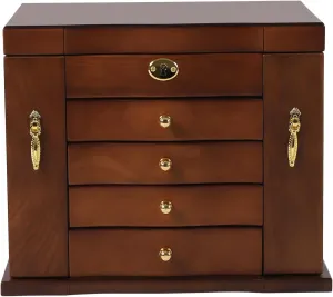 Wooden Jewelry Box for Women, Solid Wood Jewelry Boxes with Lock and Key, Large 5-Layer Vintage Style Jewelry Organizer with Mirror, Locking Storage Box for Jewelries Necklaces Rings