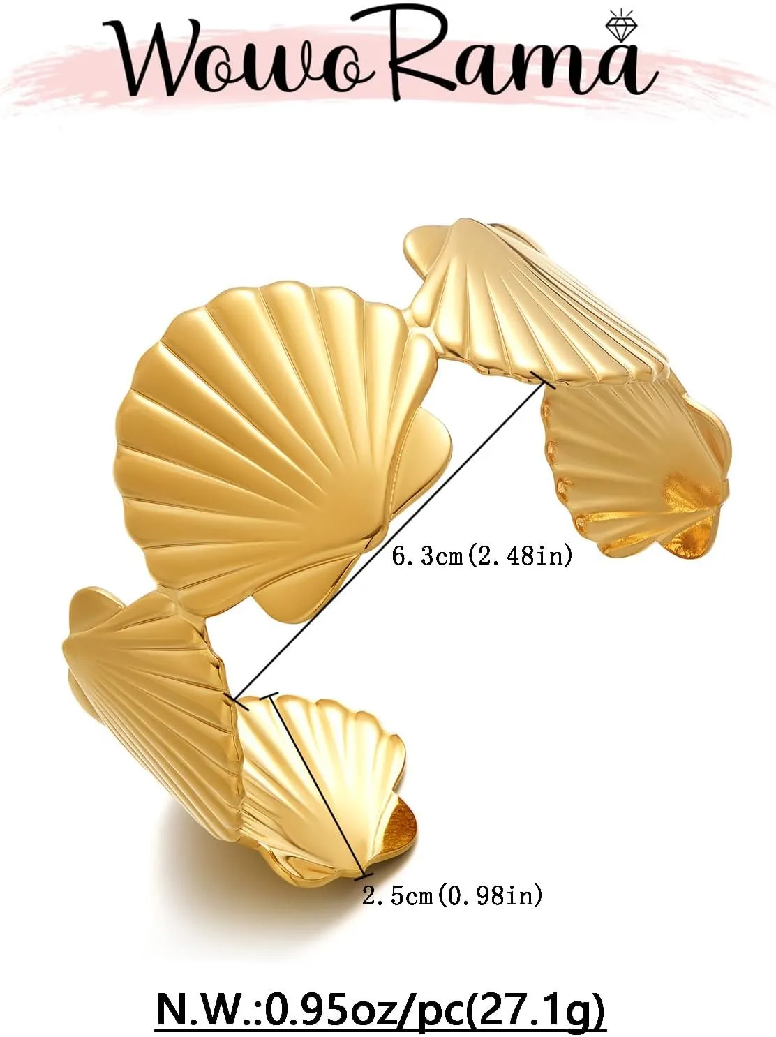 WOWORAMA Chunky Gold Shell Cuff Bracelets for Women Wide Hammered Starfish Bracelet Gold Coral Reef Bracelet Boho Summer Beach Statement Bracelet