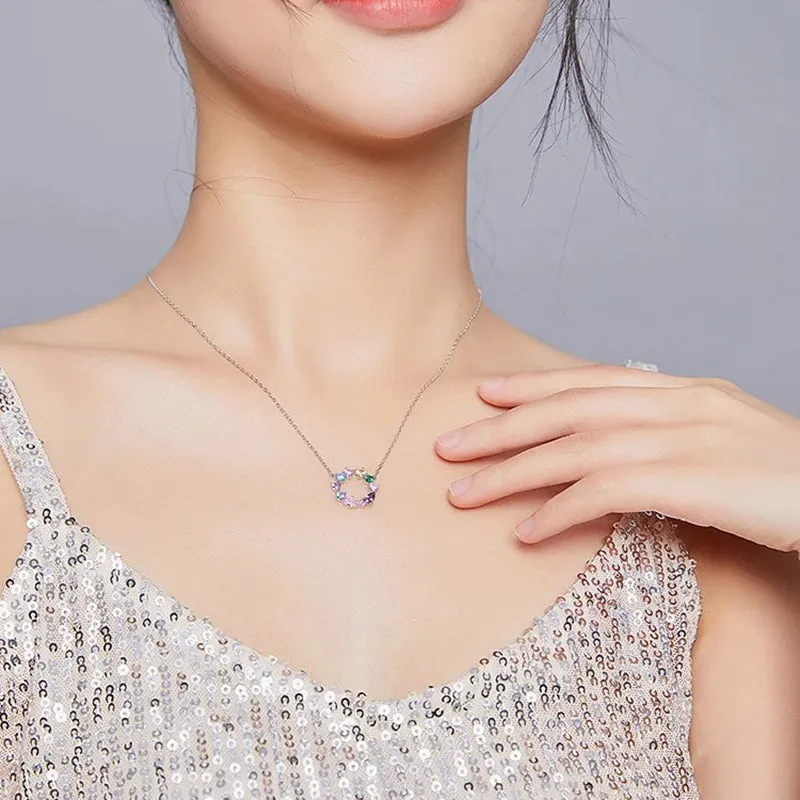 Wreath Necklace for Girl 925 Sterling Silver Jewelry Colorful AAA CZ Jewelry Original Design Gift for Women