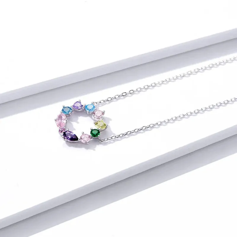 Wreath Necklace for Girl 925 Sterling Silver Jewelry Colorful AAA CZ Jewelry Original Design Gift for Women