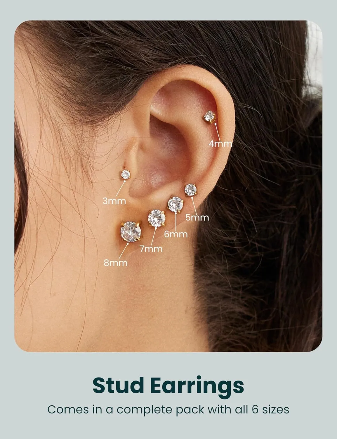 WSSXC 20G Hypoallergenic Flat Back Earrings for Women Men Silver 14K Gold Stainless Steel Stud Earrings Brithstone Cubic Zirconia Studs Surgical Steel Cartilage Earrings for Sensitive Ears