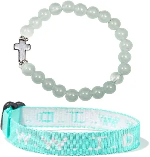 WWJD Braided Rope Beads Cross Christian Bracelet Inspirational Religious What Would Jesus Do Matching Couple Friendship Bangle Hnadmade Pray Protection Jewelry for Women Men