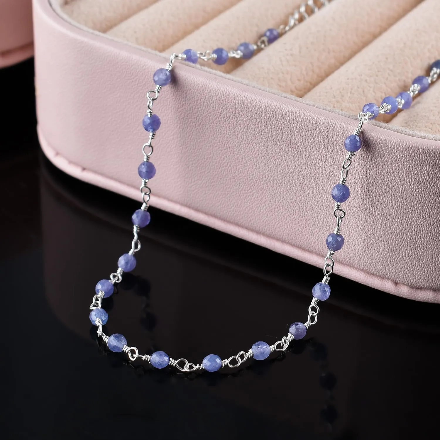 Yanara Tanzanite Anklet for Women Dainty Boho Summer Beach Jewelry for Girls Handmade Rosary Charm Ankle Bracelets for her 9 1.5 inch Gifts For Her