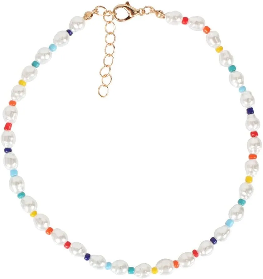 YAZILIND Bohemian Colorful Imitation Pearl Beads Choker Necklace Female Sweater Chain Jewelry