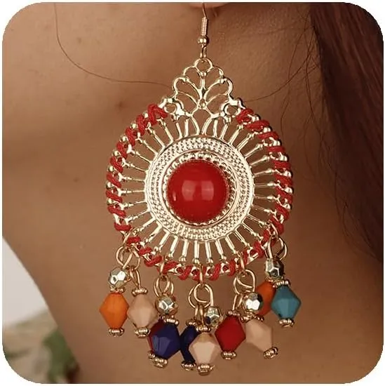 YERTTER Bohemian Gold Circle Rice Beads Tassel Dangle Earrings Hollow Vintage Hoop Earring Vintage Hook Earrings Ethnic Style Accessories Party for Women