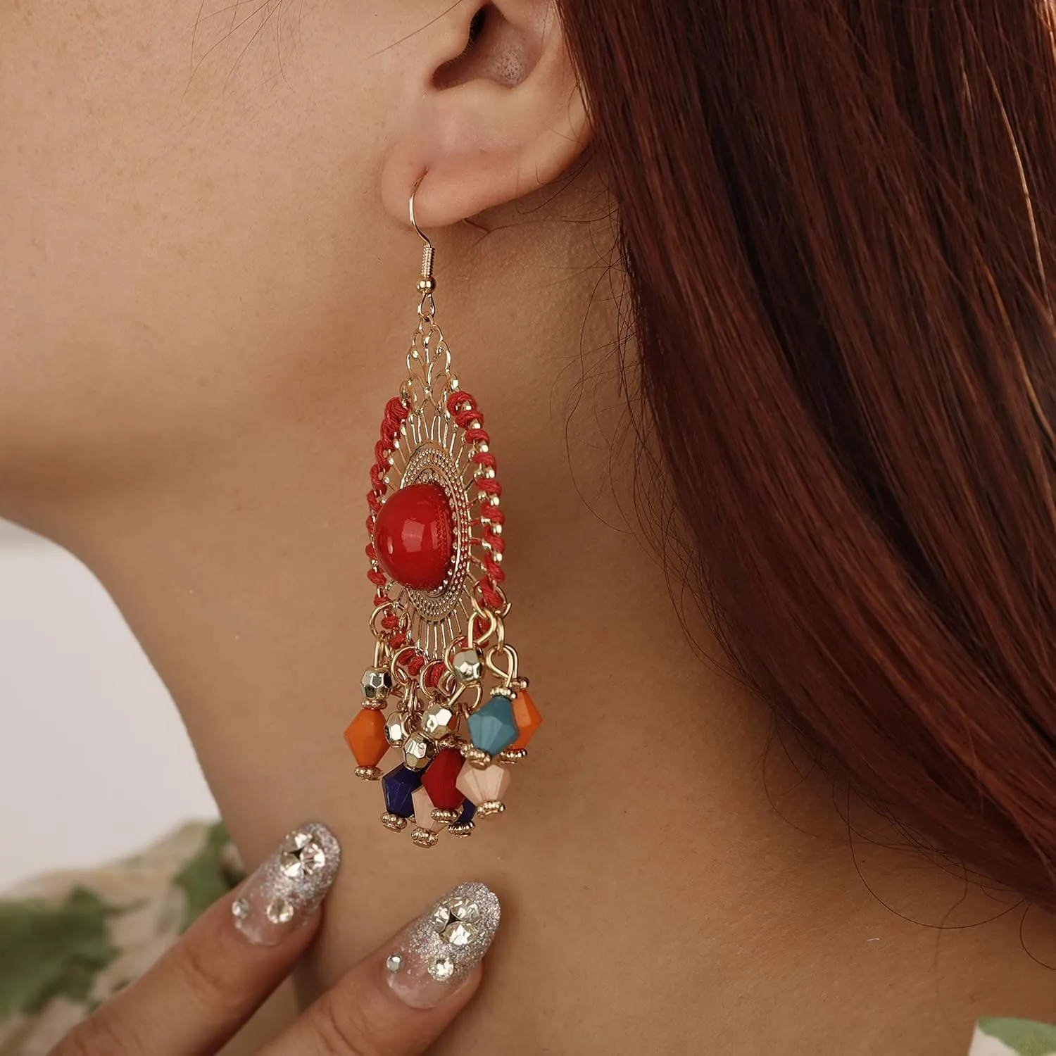 YERTTER Bohemian Gold Circle Rice Beads Tassel Dangle Earrings Hollow Vintage Hoop Earring Vintage Hook Earrings Ethnic Style Accessories Party for Women