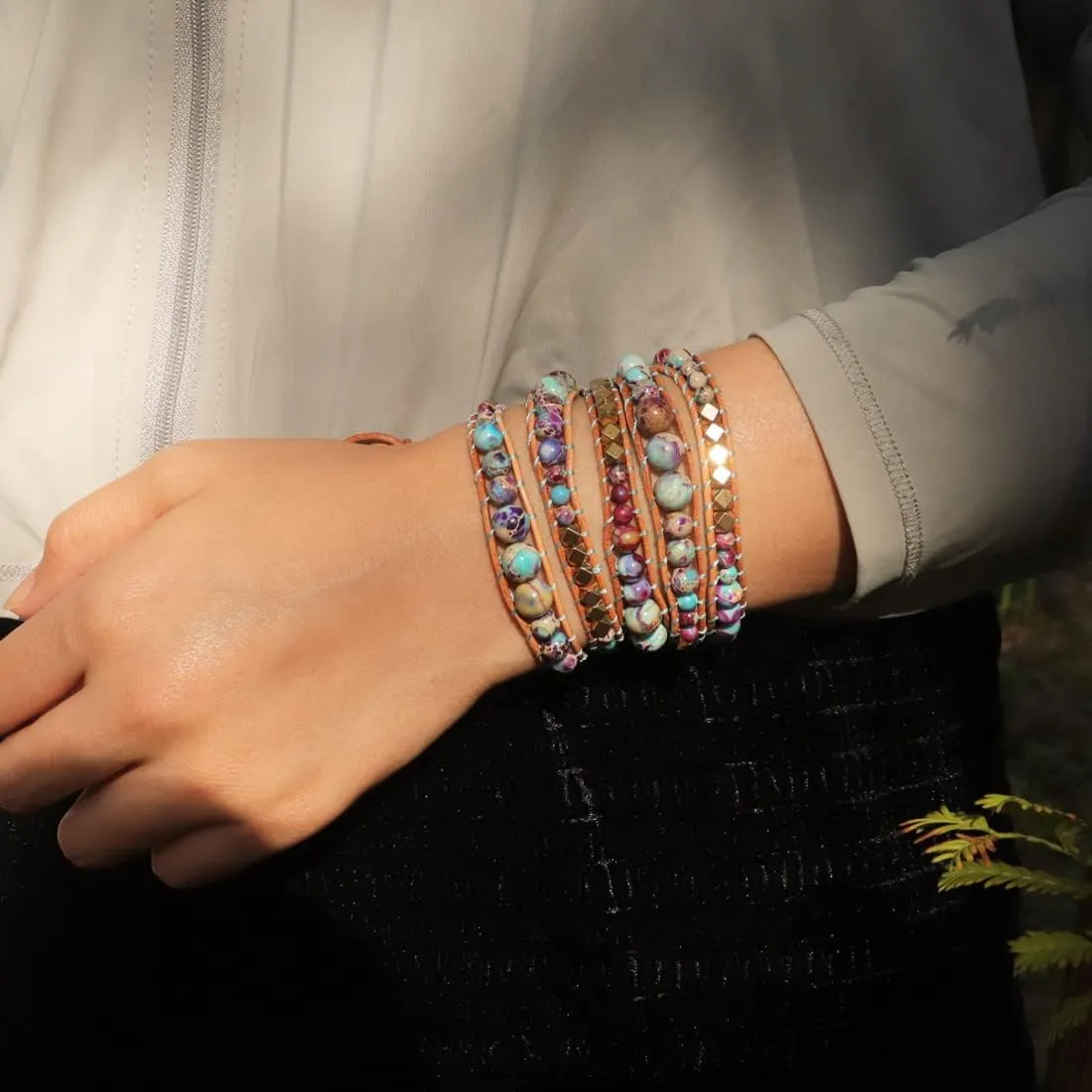 YGLINE Natural Stone Wrap Bracelet for Women Boho Bracelets Healing Crystal Beaded Bracelet Adjustable 3/5 Wraps Bracelet Handmade Birthday Gifts for Women