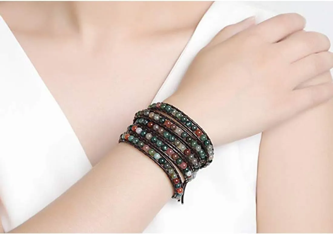 YGLINE Natural Stone Wrap Bracelet for Women Boho Bracelets Healing Crystal Beaded Bracelet Adjustable 3/5 Wraps Bracelet Handmade Birthday Gifts for Women