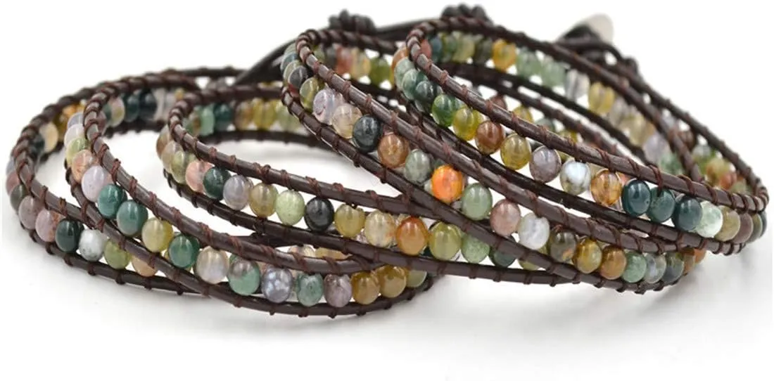 YGLINE Natural Stone Wrap Bracelet for Women Boho Bracelets Healing Crystal Beaded Bracelet Adjustable 3/5 Wraps Bracelet Handmade Birthday Gifts for Women