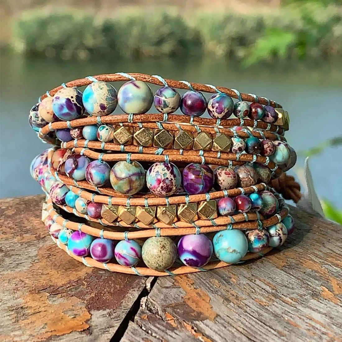 YGLINE Natural Stone Wrap Bracelet for Women Boho Bracelets Healing Crystal Beaded Bracelet Adjustable 3/5 Wraps Bracelet Handmade Birthday Gifts for Women