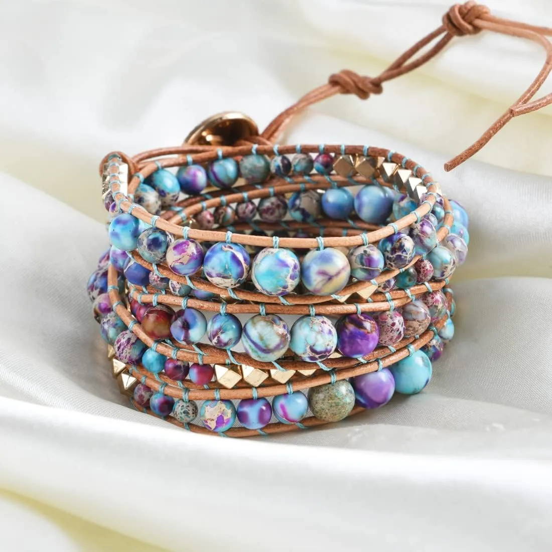 YGLINE Natural Stone Wrap Bracelet for Women Boho Bracelets Healing Crystal Beaded Bracelet Adjustable 3/5 Wraps Bracelet Handmade Birthday Gifts for Women