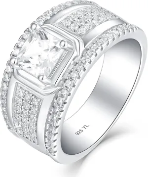 YL Men's Wedding Band Engagement Ring 925 Sterling Silver with 6X6mm AAA Cubic Zirconia Ring Anniversary Jewelry