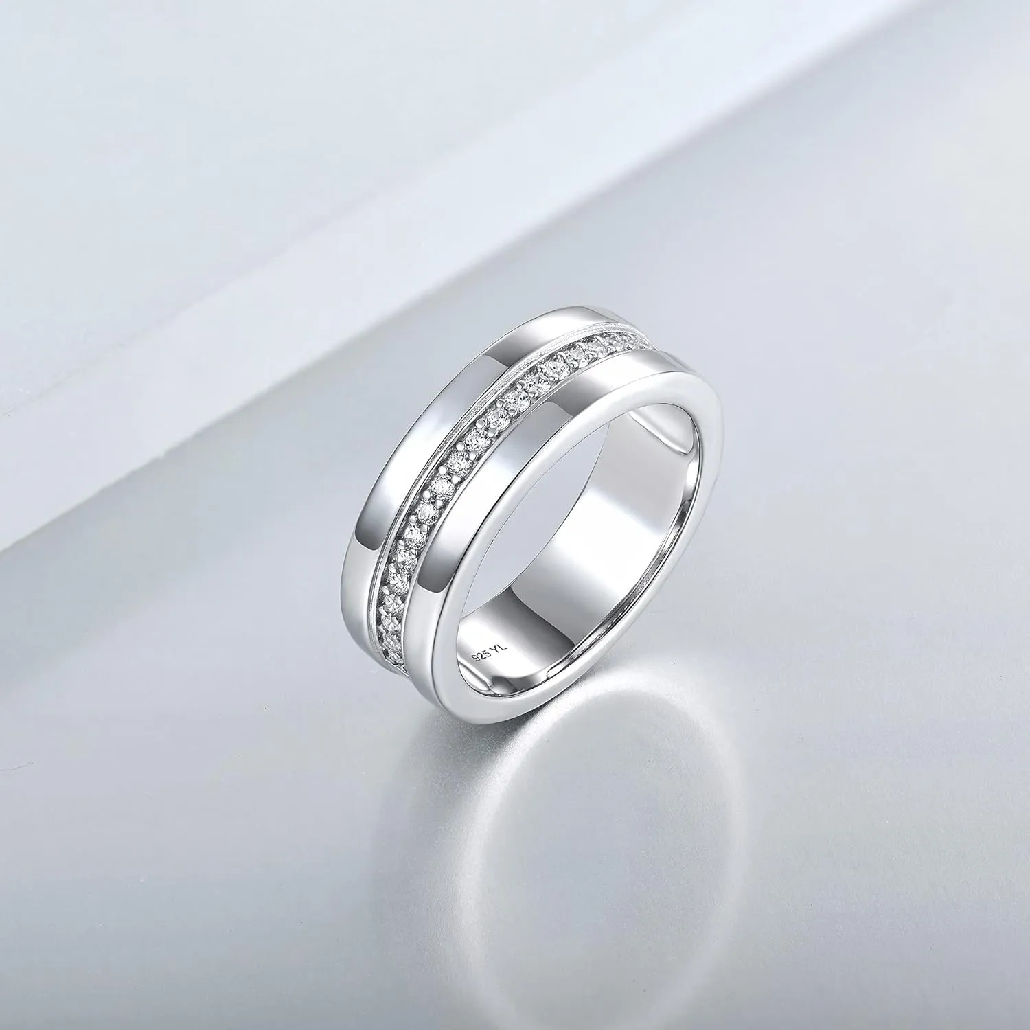 YL Men's Wedding Band Ring 925 Sterling Silver Halo Cubic Zirconia Engagement Ring Anniversary Jewelry