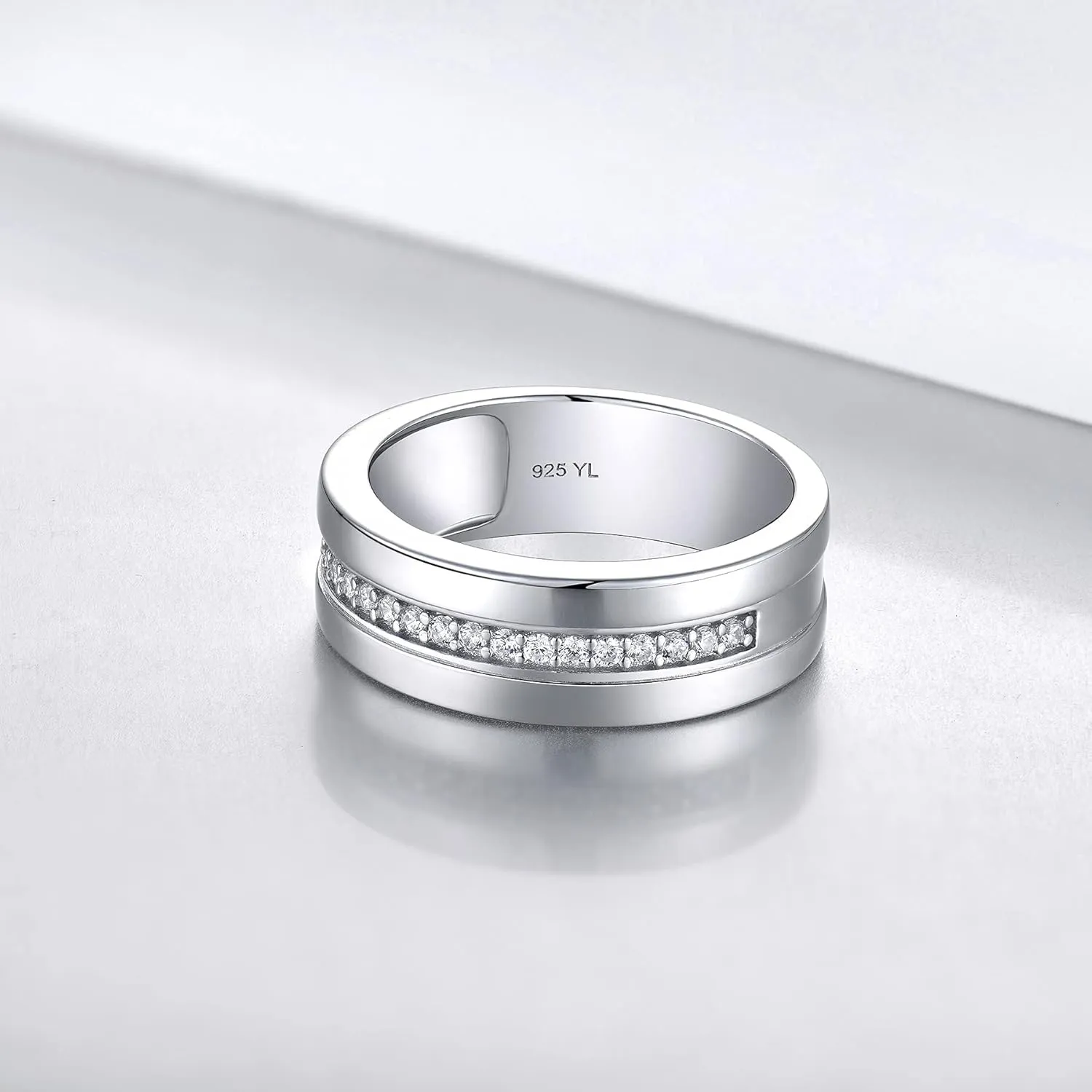 YL Men's Wedding Band Ring 925 Sterling Silver Halo Cubic Zirconia Engagement Ring Anniversary Jewelry