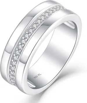 YL Men's Wedding Band Ring 925 Sterling Silver Halo Cubic Zirconia Engagement Ring Anniversary Jewelry