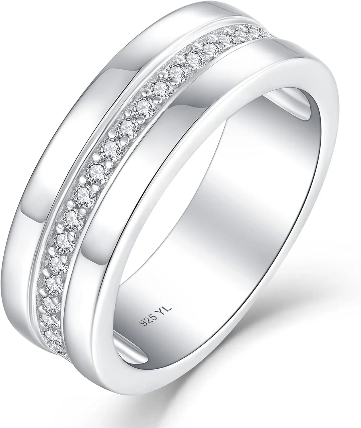 YL Men's Wedding Band Ring 925 Sterling Silver Halo Cubic Zirconia Engagement Ring Anniversary Jewelry