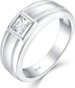 YL Men's Wedding Band Ring 925 Sterling Silver with 4X4mm AAA Cubic Zirconia Engagement Ring Anniversary Jewelry