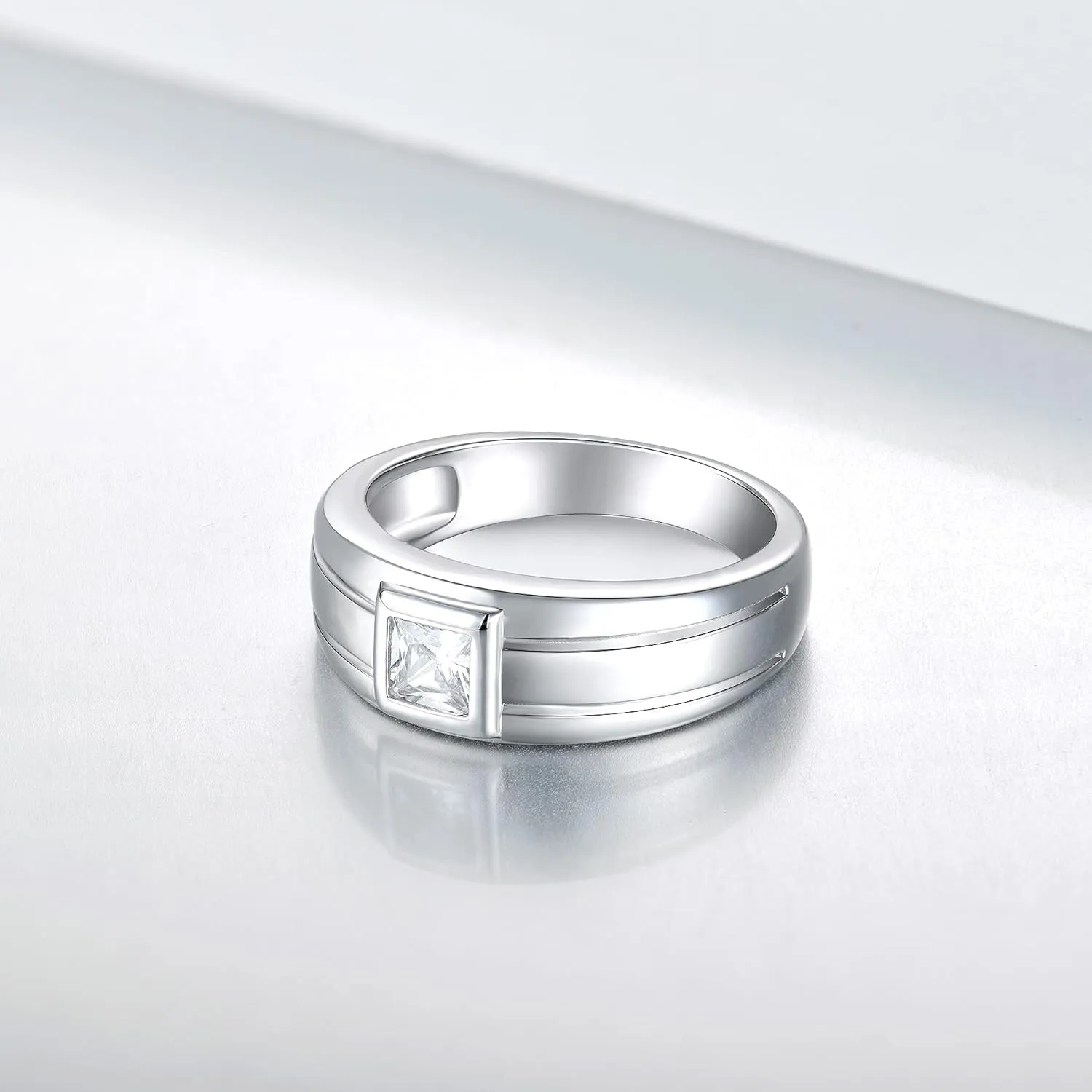 YL Men's Wedding Band Ring 925 Sterling Silver with 4X4mm AAA Cubic Zirconia Engagement Ring Anniversary Jewelry