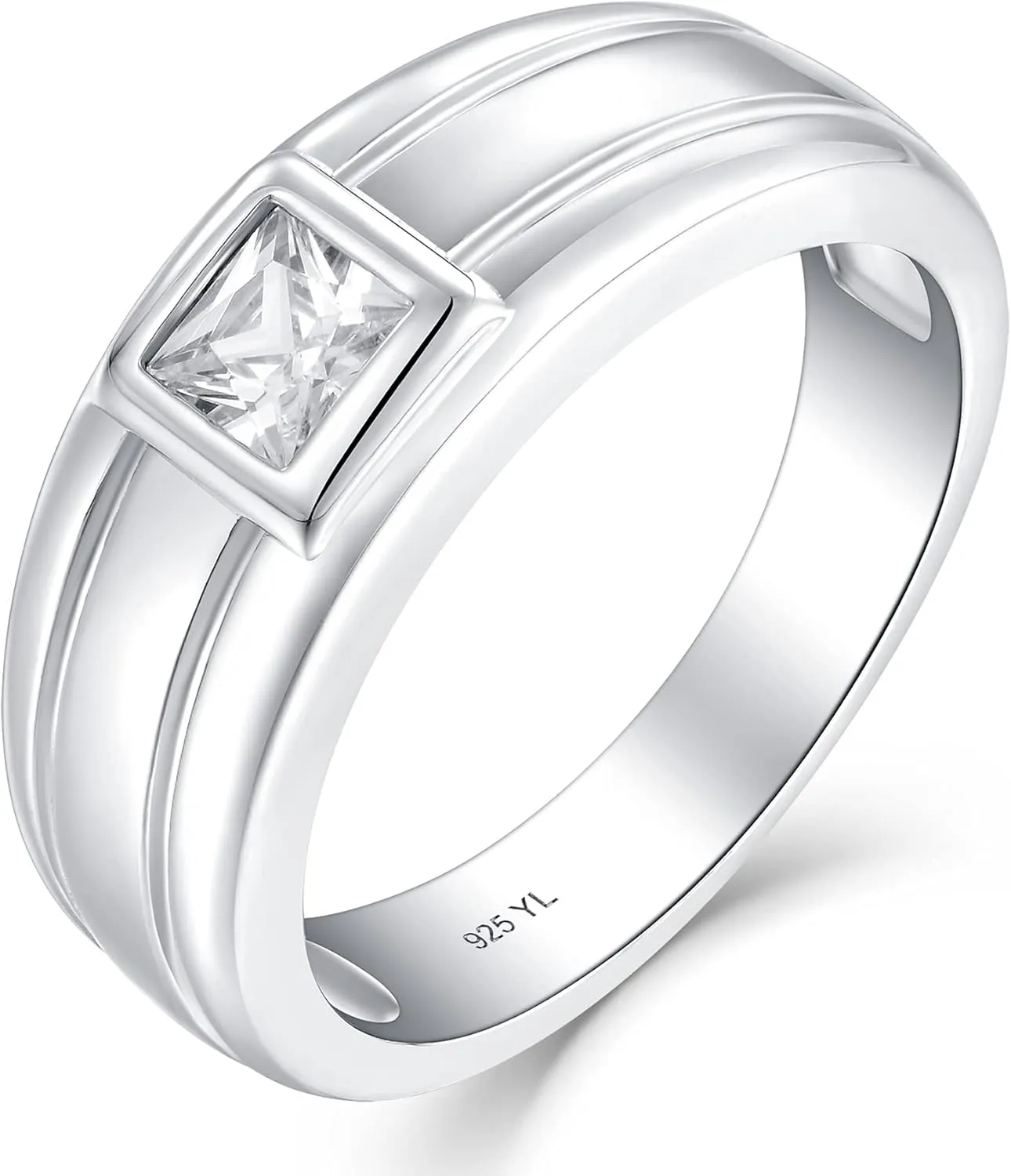 YL Men's Wedding Band Ring 925 Sterling Silver with 4X4mm AAA Cubic Zirconia Engagement Ring Anniversary Jewelry