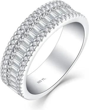 YL Men's Wedding Band Ring Sterling Silver Halo Cubic Zirconia Engagement Ring Anniversary Jewelry