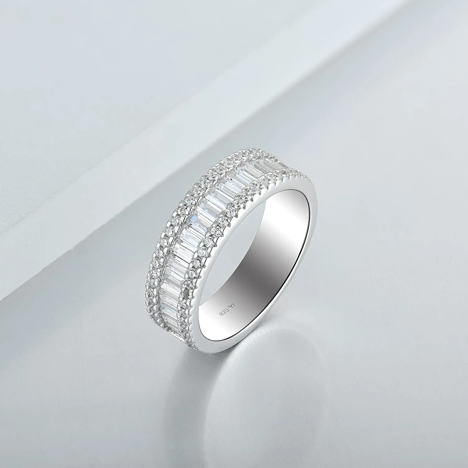 YL Men's Wedding Band Ring Sterling Silver Halo Cubic Zirconia Engagement Ring Anniversary Jewelry
