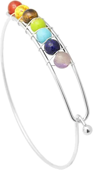 Yoga Colorful Chakra Stone Bracelet Alloy Wire Around Cuff Bracelet