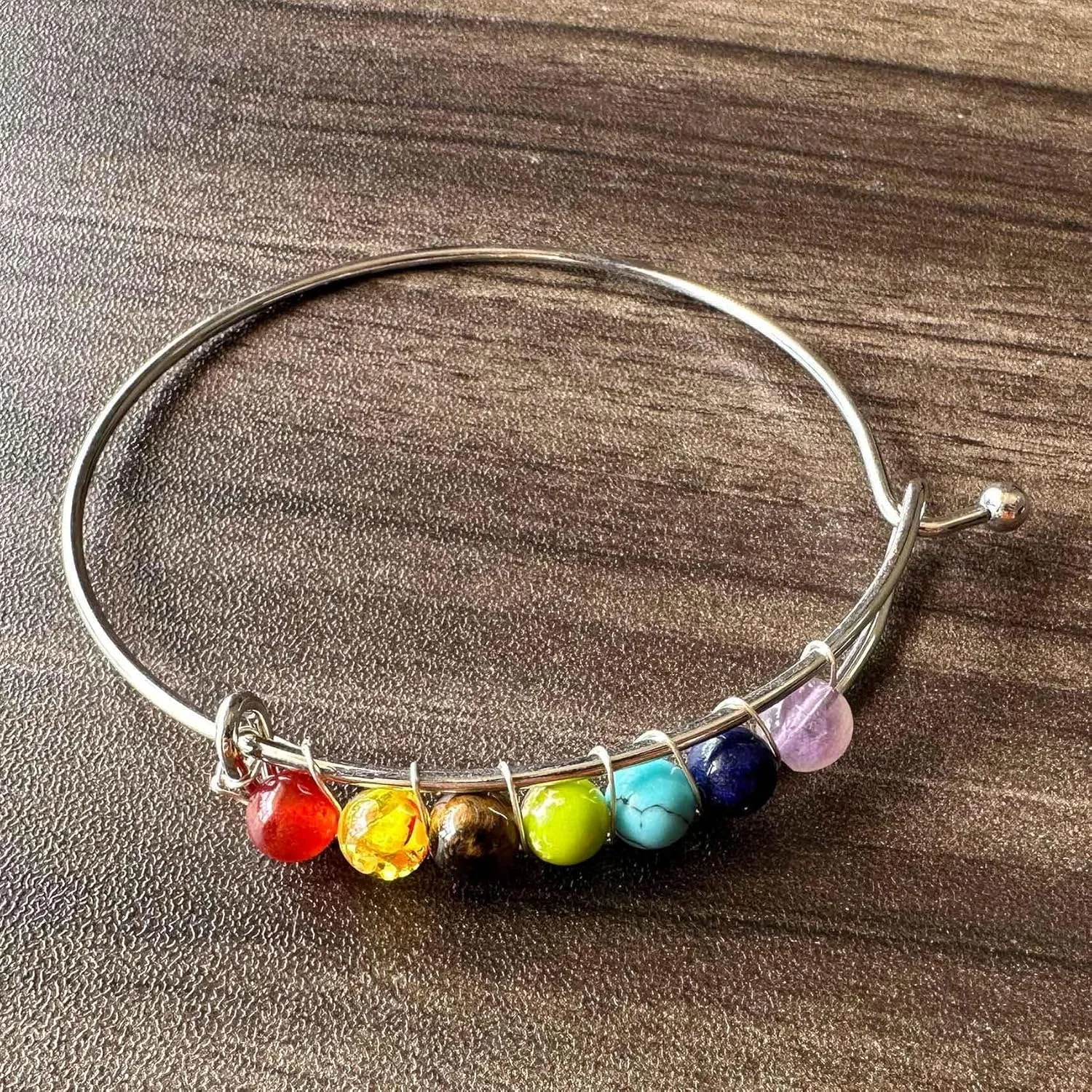 Yoga Colorful Chakra Stone Bracelet Alloy Wire Around Cuff Bracelet