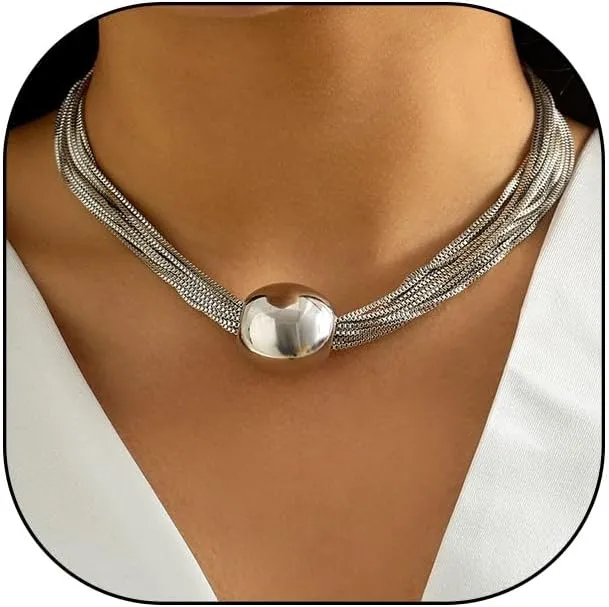 YOOESTORES82 14k Gold Chunky Bead Choker Adjustable Necklace for Women,Trendy Bohemia Chains Choker Statement Necklace Jewelry for Gifts Prom Party