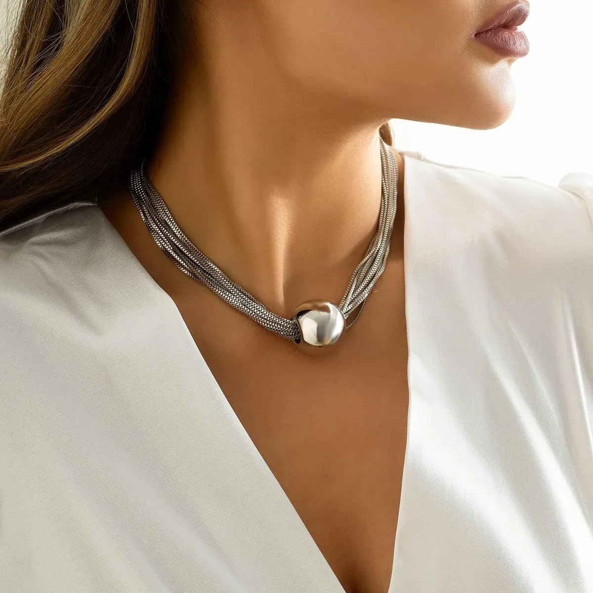 YOOESTORES82 14k Gold Chunky Bead Choker Adjustable Necklace for Women,Trendy Bohemia Chains Choker Statement Necklace Jewelry for Gifts Prom Party