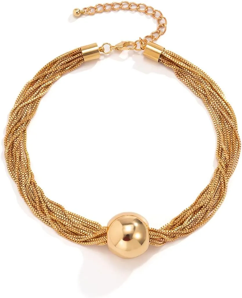 YOOESTORES82 14k Gold Chunky Bead Choker Adjustable Necklace for Women,Trendy Bohemia Chains Choker Statement Necklace Jewelry for Gifts Prom Party