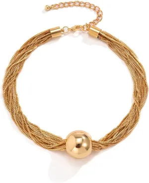 YOOESTORES82 14k Gold Chunky Bead Choker Adjustable Necklace for Women,Trendy Bohemia Chains Choker Statement Necklace Jewelry for Gifts Prom Party
