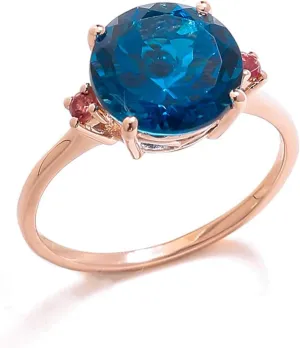 YoTreasure 3.90 Ct. London Blue Topaz Pink Tourmaline Solid 10kt Rose Gold Engagement Ring