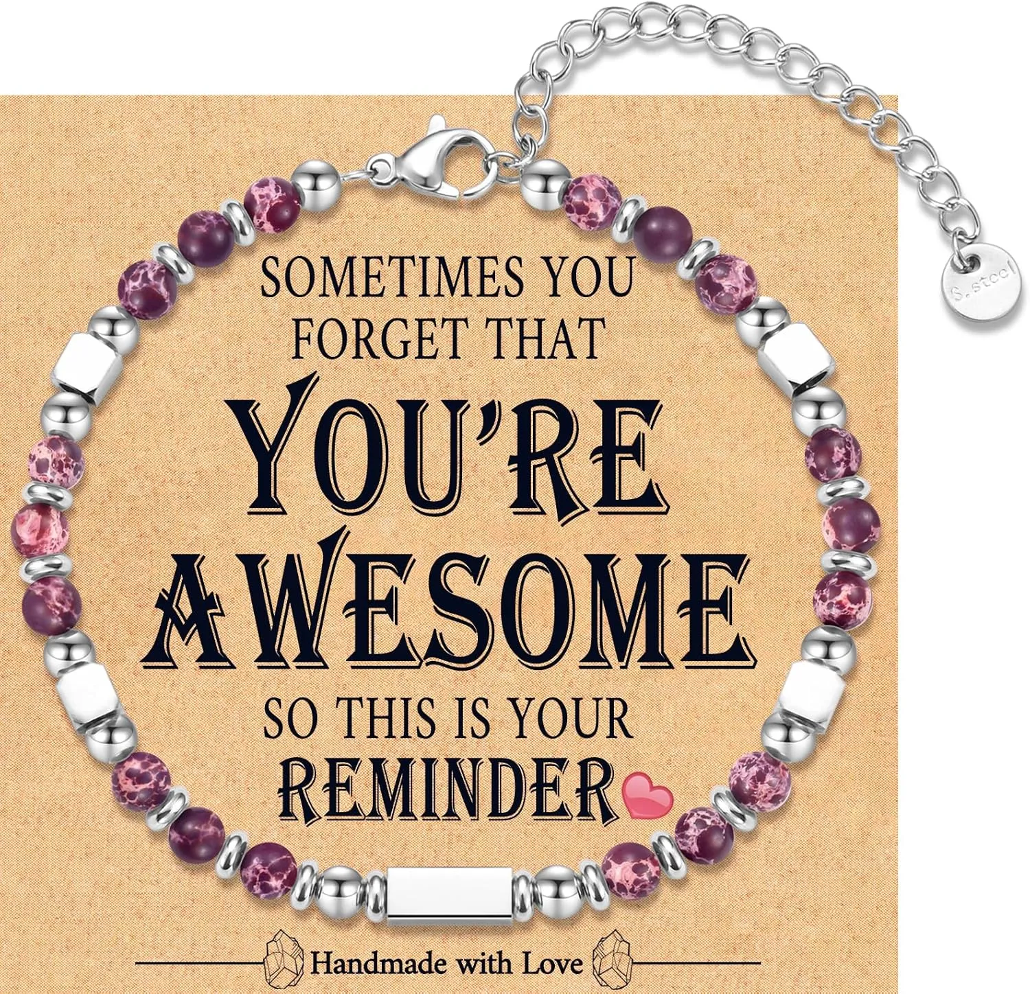 YOU ARE AWESOME Gifts for Teen Girls Women, Tiny Gemstone Beaded Bracelet Birthday Graduation Christmas Valentines Day Gifts for Girls Women Her Daughter Granddaughter Niece Mom Wife Friend