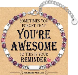YOU ARE AWESOME Gifts for Teen Girls Women, Tiny Gemstone Beaded Bracelet Birthday Graduation Christmas Valentines Day Gifts for Girls Women Her Daughter Granddaughter Niece Mom Wife Friend