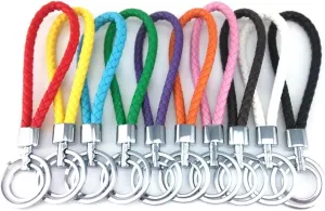 yueton 10pcs Colorful Braided Leather Key Chain Double Keyring Handbags Holder (Not fit for Wrist Use and No Strech)