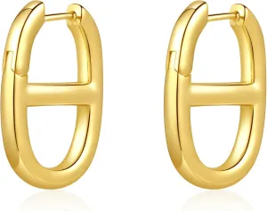 Zaano 14K Gold Plated Hoop Earrings for Women Girls 925 Sterling Silver Post  Large Small Twisted Chunky Thick CZ Hoop Square 