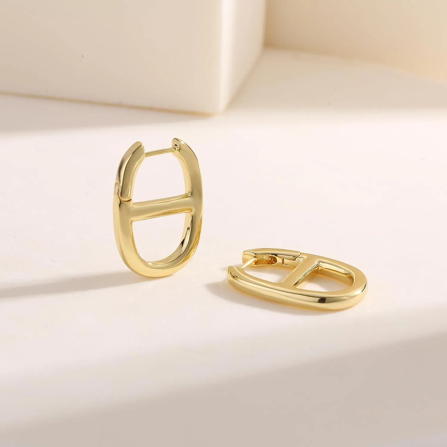 Zaano 14K Gold Plated Hoop Earrings for Women Girls 925 Sterling Silver Post  Large Small Twisted Chunky Thick CZ Hoop Square 