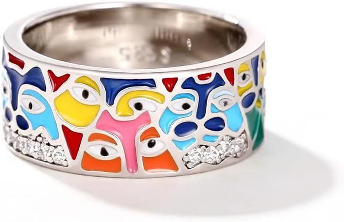 ZDIFDIC Fashion Evil Eye Ring for Women Girls Colorful Enamel Chunky Statement Aesthetic Rings 925 Silver Blue Hamsa CZ Dainty Colorful Eyes Ojo Rings Lucky Protection Jewelry Gifts(6#), KE-REYS-YJ06